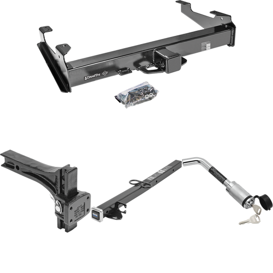 Fits 2007-2010 GMC Sierra 3500 HD Trailer Hitch Tow PKG w/ 2-1/2" to 2" Adapter 24" Length + Adjustable Pintle Hook Mounting Plate + Hitch Lock By Draw-Tite