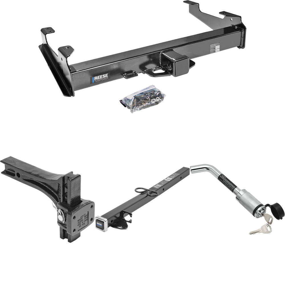 Fits 2007-2007 GMC Sierra 2500 HD Trailer Hitch Tow PKG w/ 2-1/2" to 2" Adapter 24" Length + Adjustable Pintle Hook Mounting Plate + Hitch Lock (For (Classic), 8 ft. Bed Models) By Reese Towpower