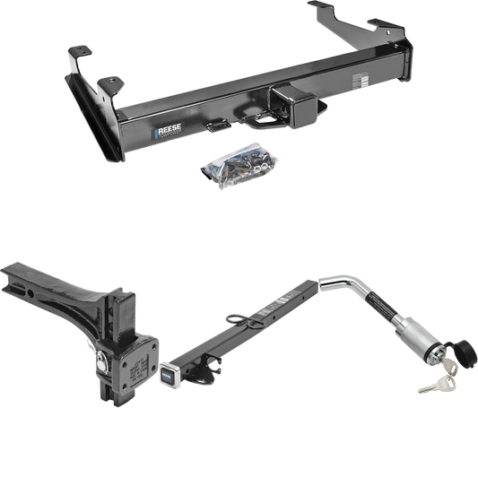 Fits 2007-2007 GMC Sierra 2500 HD Trailer Hitch Tow PKG w/ 2-1/2" to 2" Adapter 24" Length + Adjustable Pintle Hook Mounting Plate + Hitch Lock (For (Classic), 8 ft. Bed Models) By Reese Towpower