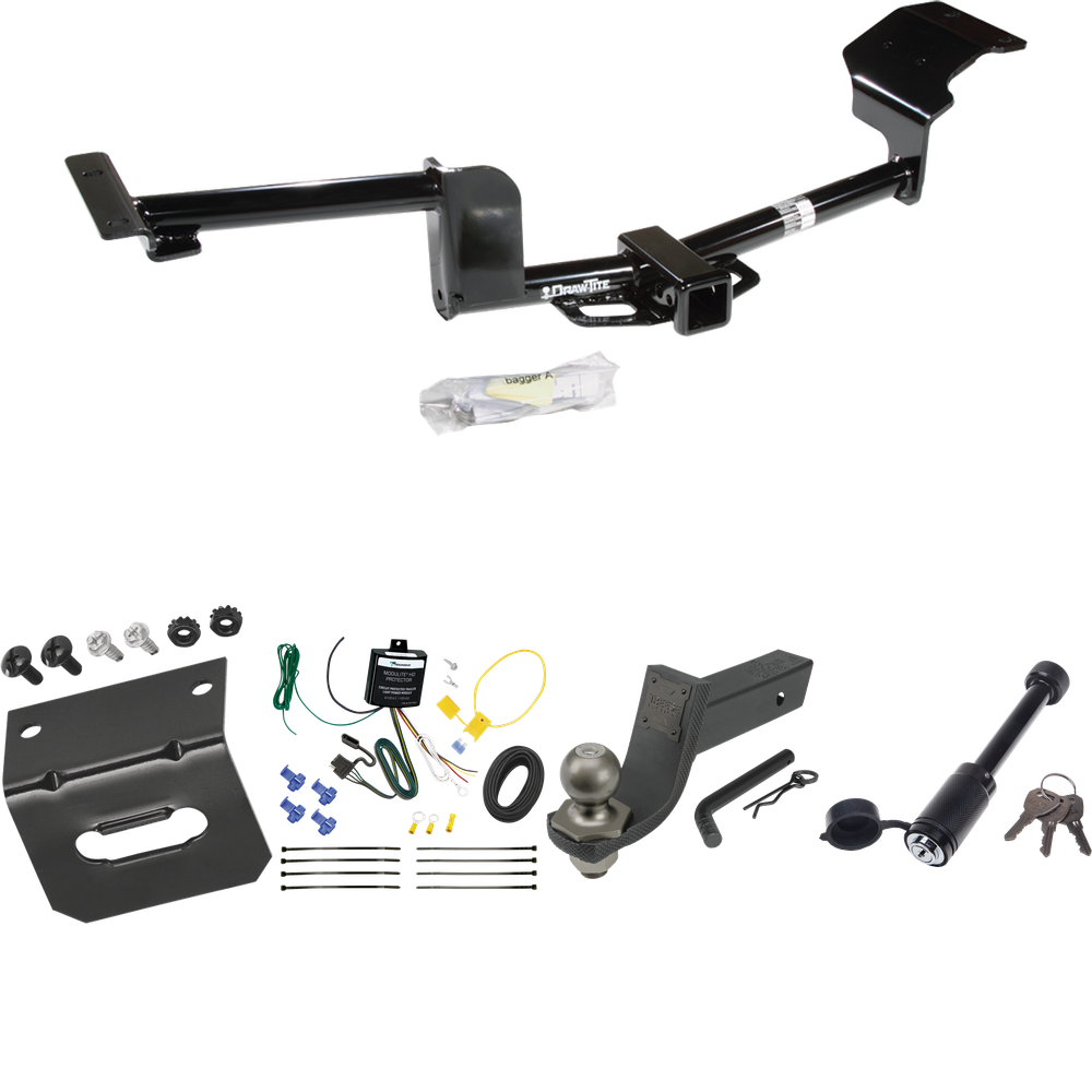 Fits 2015-2019 Lincoln MKT Trailer Hitch Tow PKG w/ 4-Flat Wiring + Interlock Tactical Starter Kit w/ 3-1/4" Drop & 2" Ball + Tactical Dogbone Lock + Wiring Bracket By Draw-Tite