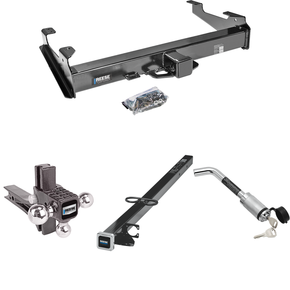 Fits 2007-2007 GMC Sierra 2500 HD Trailer Hitch Tow PKG w/ 2-1/2" to 2" Adapter 41" Length + Adjustable Drop Rise Triple Ball Ball Mount 1-7/8" & 2" & 2-5/16" Trailer Balls + Hitch Lock (For (Classic), 8 ft. Bed Models) By Reese Towpower