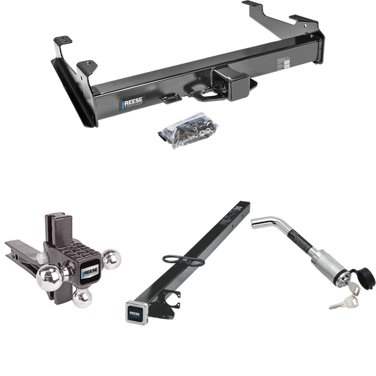 Fits 2007-2007 GMC Sierra 2500 HD Trailer Hitch Tow PKG w/ 2-1/2" to 2" Adapter 41" Length + Adjustable Drop Rise Triple Ball Ball Mount 1-7/8" & 2" & 2-5/16" Trailer Balls + Hitch Lock (For (Classic), 8 ft. Bed Models) By Reese Towpower