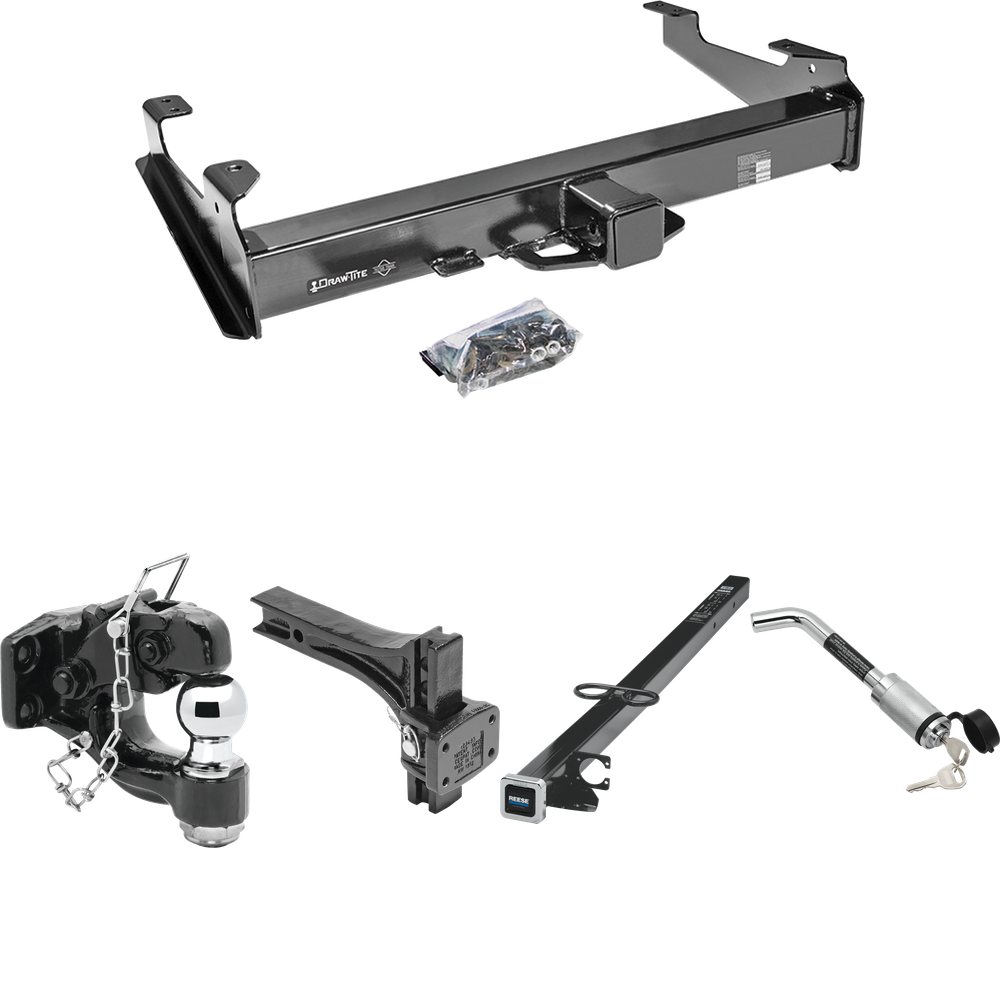 Fits 2003-2007 Chevrolet Silverado 2500 HD Trailer Hitch Tow PKG w/ 2-1/2" to 2" Adapter 41" Length + Adjustable Pintle Hook Mounting Plate + Pintle Hook & 2" Ball Combination + Hitch Lock (For (Classic), 8 ft. Bed Models) By Draw-Tite