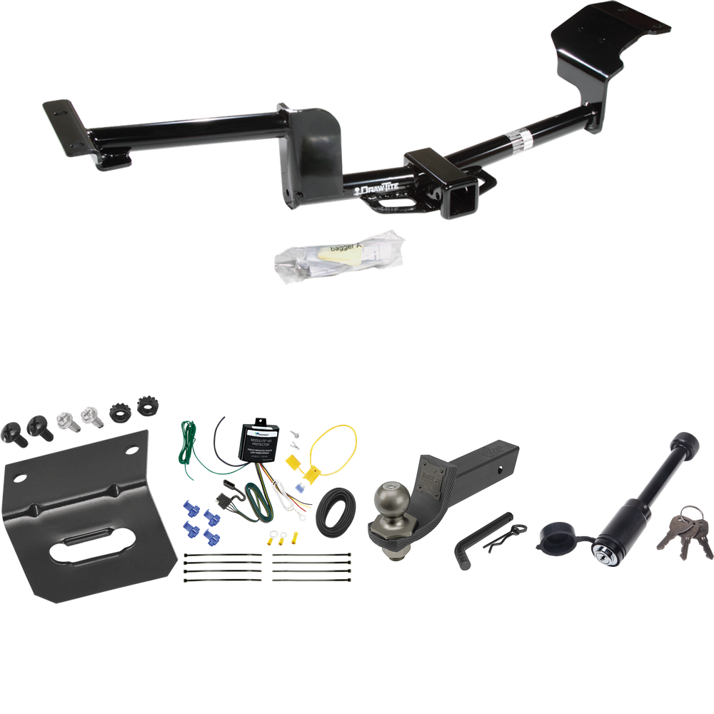 Fits 2015-2019 Lincoln MKT Trailer Hitch Tow PKG w/ 4-Flat Wiring + Interlock Tactical Starter Kit w/ 2" Drop & 2" Ball + Tactical Dogbone Lock + Wiring Bracket By Draw-Tite