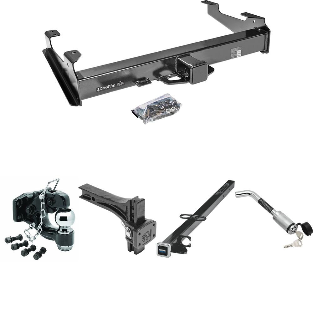 Fits 2003-2006 Chevrolet Silverado 3500 Trailer Hitch Tow PKG w/ 2-1/2" to 2" Adapter 41" Length + Adjustable Pintle Hook Mounting Plate + Pintle Hook & 2-5/16" Ball Combination + Hitch Lock (For (Classic) Models) By Draw-Tite