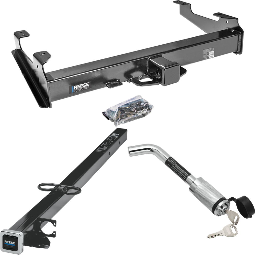 Fits 2007-2010 Chevrolet Silverado 2500 HD Trailer Hitch Tow PKG w/ 2-1/2" to 2" Adapter 41" Length + Hitch Lock (For 8 ft. Bed Models) By Reese Towpower