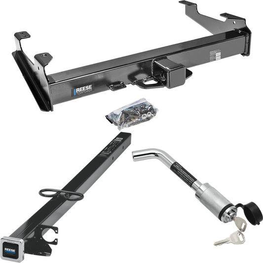 Fits 2007-2010 Chevrolet Silverado 2500 HD Trailer Hitch Tow PKG w/ 2-1/2" to 2" Adapter 41" Length + Hitch Lock (For 8 ft. Bed Models) By Reese Towpower