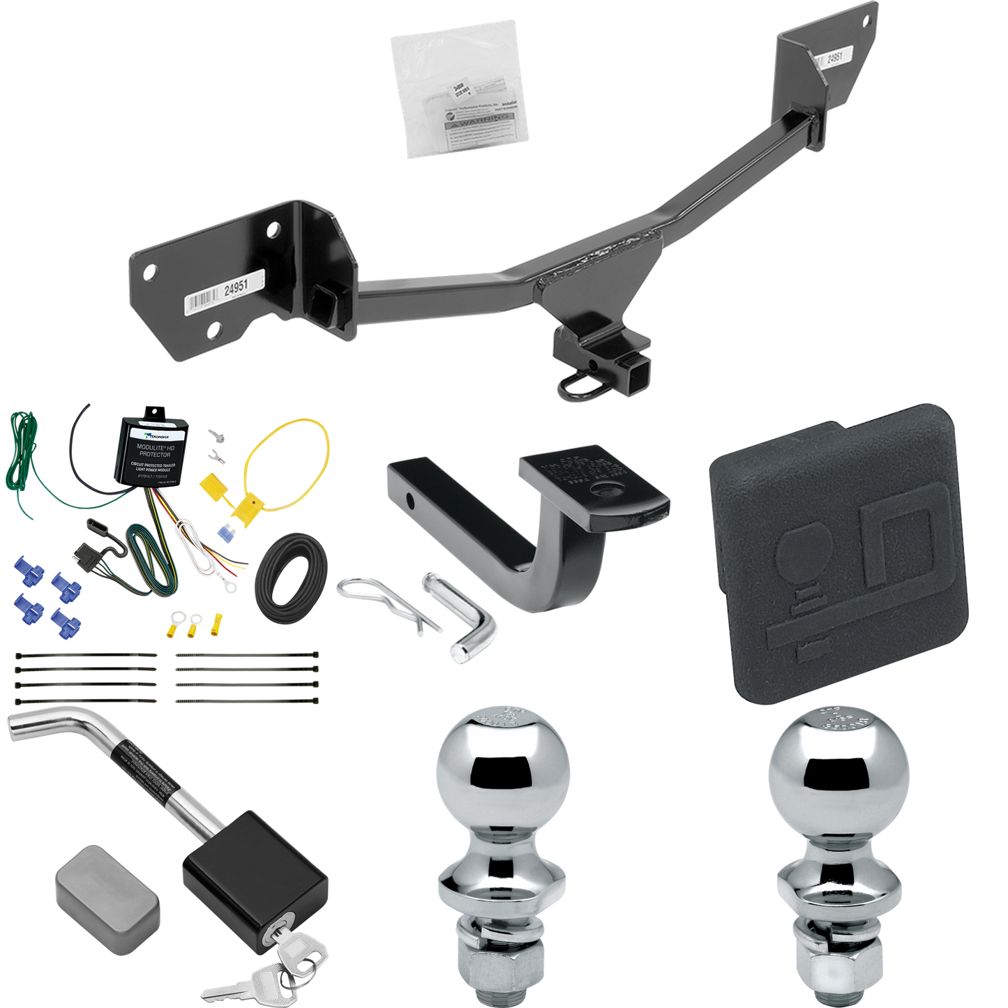 Se adapta al paquete de remolque con enganche para remolque Chevrolet Cruze 2017-2019 con arnés de cableado plano de 4 + barra de tracción + bola de 1-7/8" + bola de 2" + cubierta de enganche + bloqueo de enganche (para modelos Hatchback) de Draw-Tite