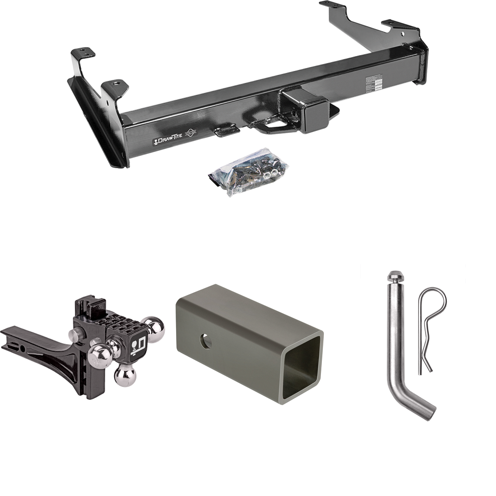 Fits 2007-2010 GMC Sierra 3500 HD Trailer Hitch Tow PKG w/ 2-1/2" to 2" Adapter 6" Length + Adjustable Drop Rise Triple Ball Ball Mount 1-7/8" & 2" & 2-5/16" Trailer Balls + Pin/Clip By Draw-Tite