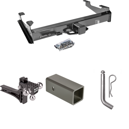 Fits 2007-2010 GMC Sierra 3500 HD Trailer Hitch Tow PKG w/ 2-1/2" to 2" Adapter 6" Length + Adjustable Drop Rise Triple Ball Ball Mount 1-7/8" & 2" & 2-5/16" Trailer Balls + Pin/Clip By Draw-Tite