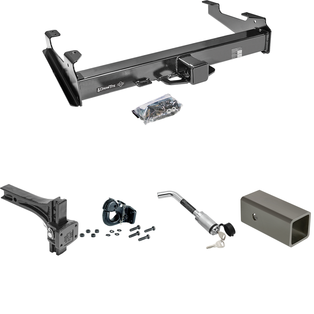 Fits 2007-2010 Chevrolet Silverado 3500 HD Trailer Hitch Tow PKG w/ 2-1/2" to 2" Adapter 6" Length + Adjustable Pintle Hook Mounting Plate + 20K Pintle Hook + Hitch Lock By Draw-Tite