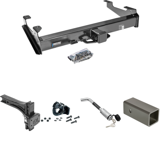 Fits 2001-2002 Chevrolet Silverado 3500 Trailer Hitch Tow PKG w/ 2-1/2" to 2" Adapter 6" Length + Adjustable Pintle Hook Mounting Plate + 20K Pintle Hook + Hitch Lock By Reese Towpower