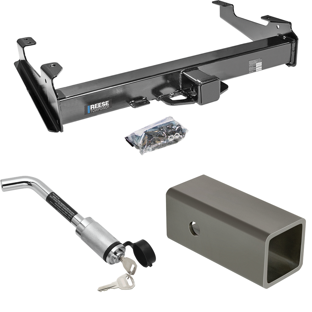 Fits 2007-2010 GMC Sierra 3500 HD Trailer Hitch Tow PKG w/ 2-1/2" to 2" Adapter 6" Length + Hitch Lock By Reese Towpower