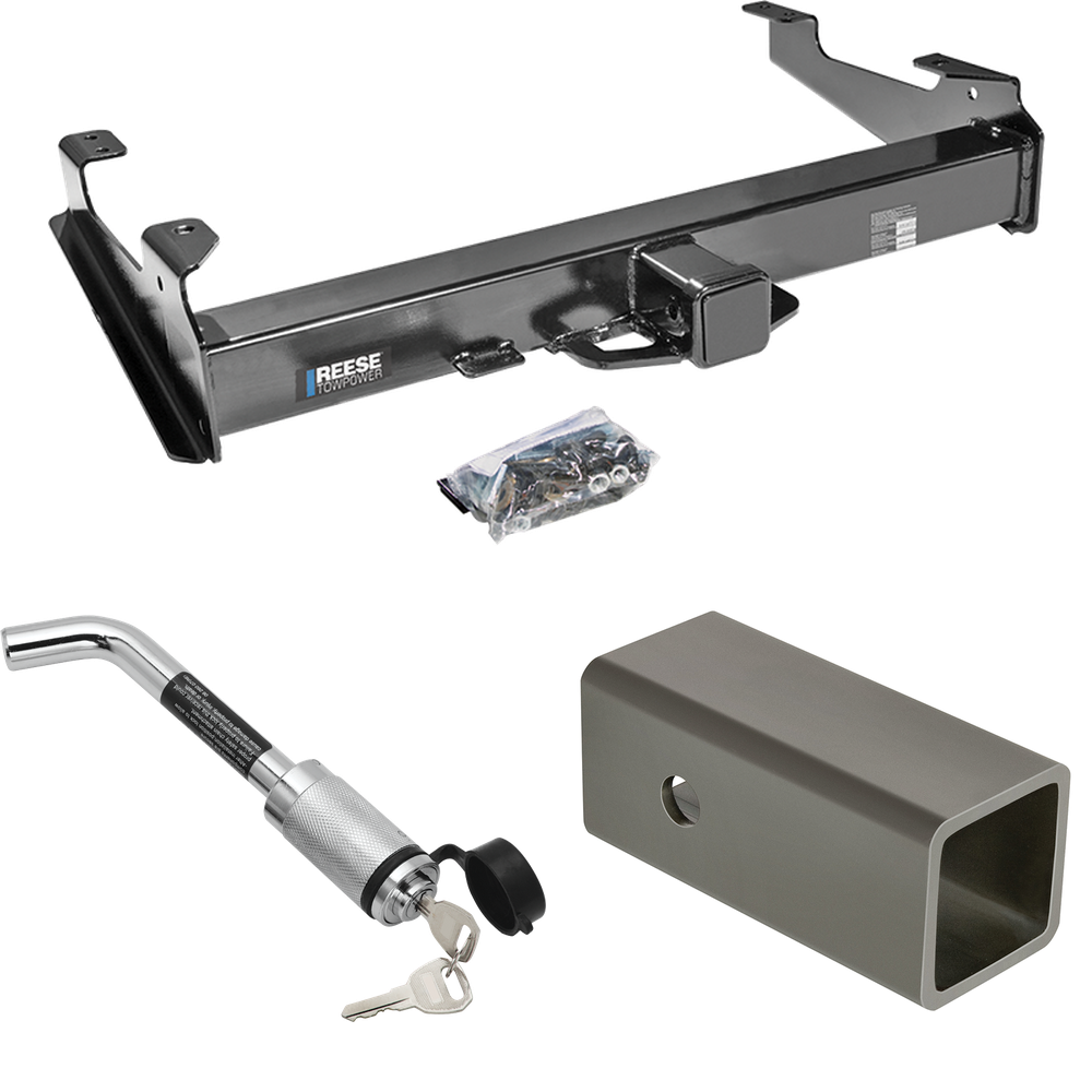 Fits 2001-2002 Chevrolet Silverado 2500 HD Trailer Hitch Tow PKG w/ 2-1/2" to 2" Adapter 6" Length + Hitch Lock (For 8 ft. Bed Models) By Reese Towpower
