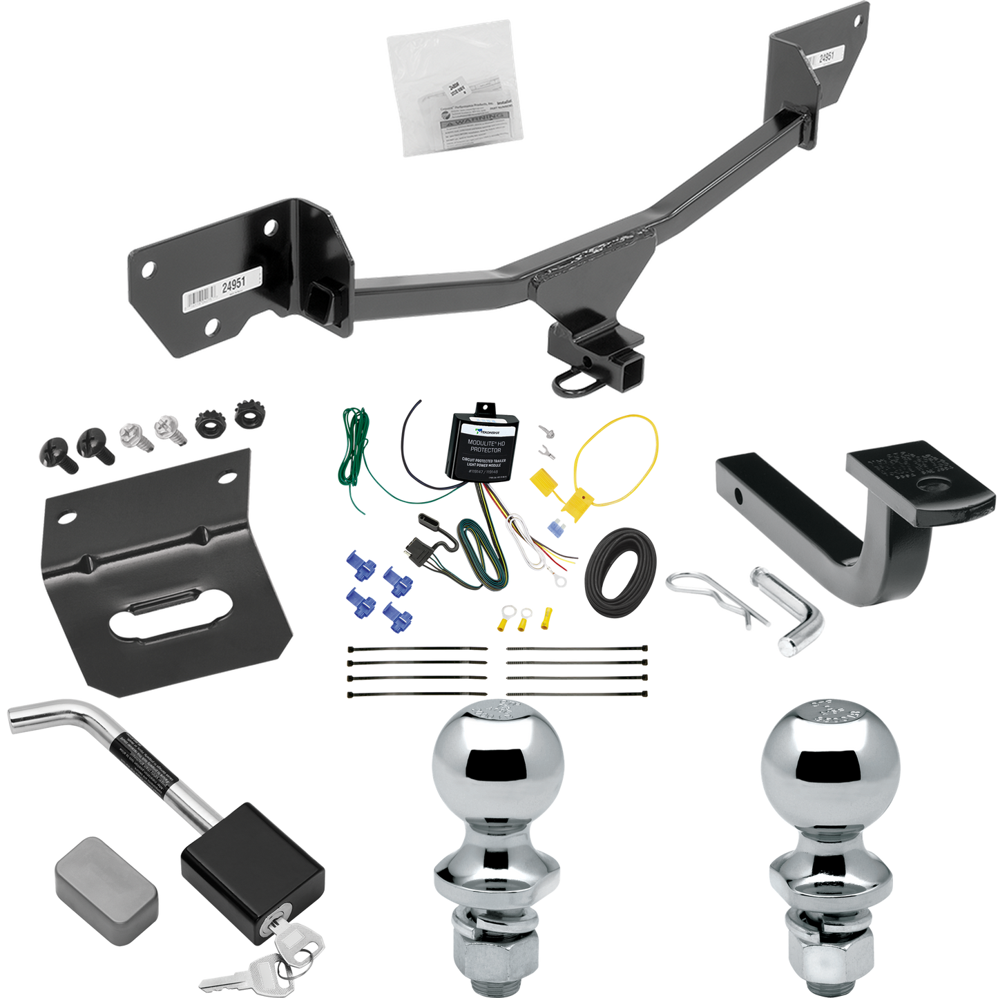 Se adapta al paquete de remolque con enganche de remolque Chevrolet Cruze 2017-2019 con arnés de cableado de 4 planos + barra de tracción + bola de 1-7/8" + bola de 2" + soporte de cableado + bloqueo de enganche (para modelos Hatchback) de Draw-Tite