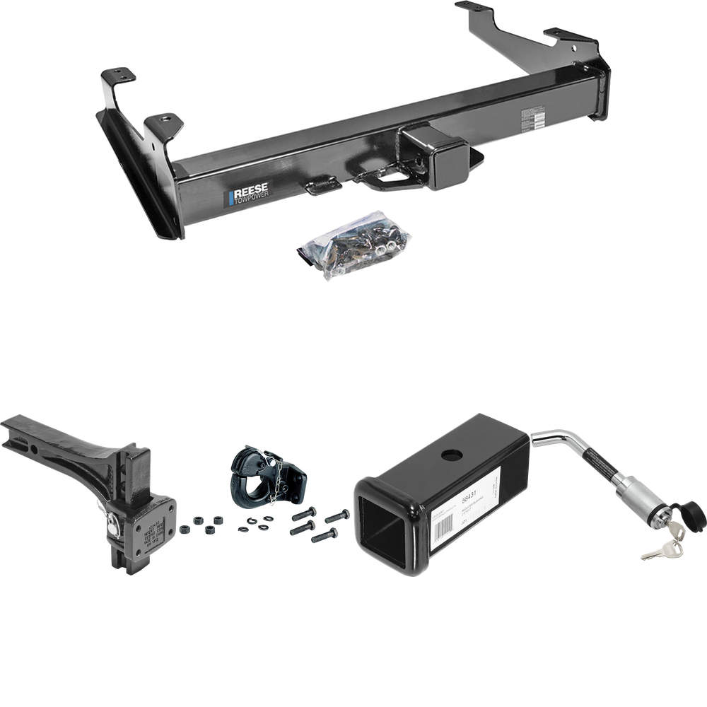 Fits 2007-2010 GMC Sierra 3500 HD Trailer Hitch Tow PKG w/ 2-1/2" to 2" Adapter 7" Length + Adjustable Pintle Hook Mounting Plate + 20K Pintle Hook + Hitch Lock By Reese Towpower