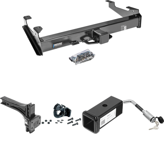 Fits 2007-2010 GMC Sierra 3500 HD Trailer Hitch Tow PKG w/ 2-1/2" to 2" Adapter 7" Length + Adjustable Pintle Hook Mounting Plate + 20K Pintle Hook + Hitch Lock By Reese Towpower