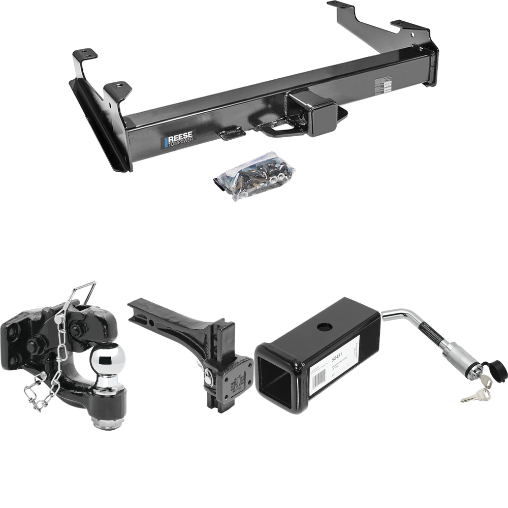 Fits 2003-2007 GMC Sierra 3500 Trailer Hitch Tow PKG w/ 2-1/2" to 2" Adapter 7" Length + Adjustable Pintle Hook Mounting Plate + Pintle Hook & 2" Ball Combination + Hitch Lock (For (Classic) Models) By Reese Towpower