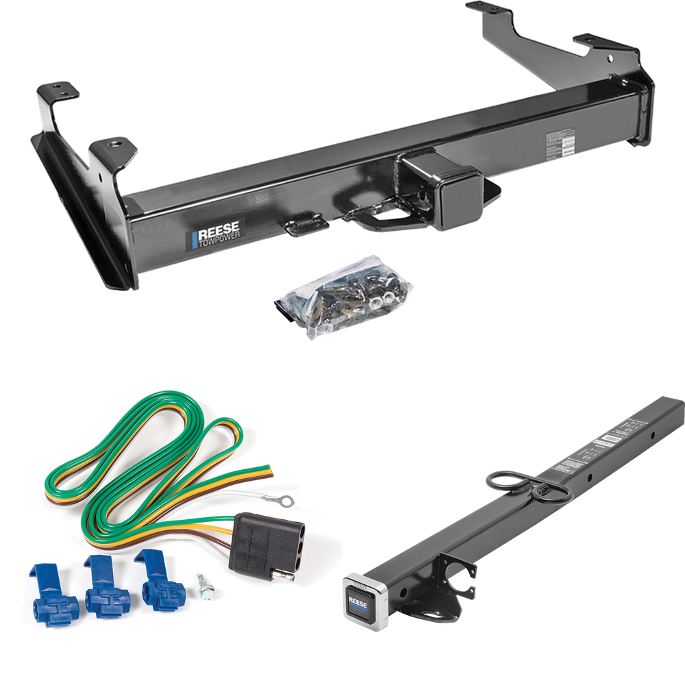 Fits 2003-2007 GMC Sierra 3500 Trailer Hitch Tow PKG w/ 4-Flat Wiring Harness + 2-1/2" to 2" Adapter 24" Length (For (Classic) Models) By Reese Towpower