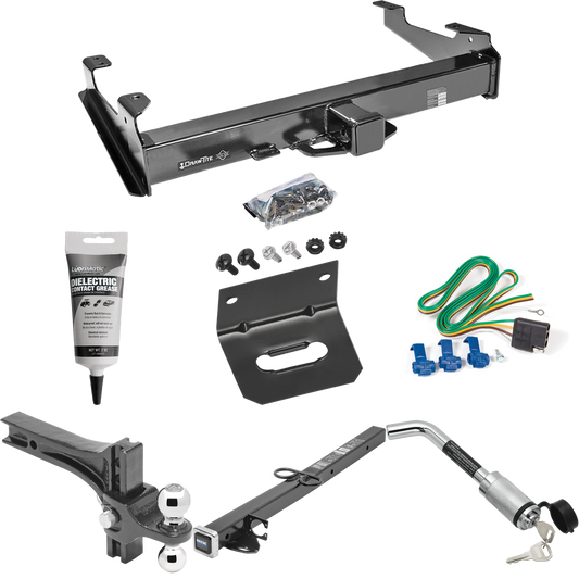 Fits 2001-2002 Chevrolet Silverado 3500 Trailer Hitch Tow PKG w/ 4-Flat Wiring Harness + 2-1/2" to 2" Adapter 24" Length + Adjustable Drop Rise Dual Ball Ball Mount 2" & 2-5/16" Trailer Balls + Hitch Lock + Wiring Bracket + Electric Grease By Draw-Ti