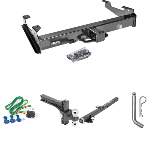 Fits 2001-2002 GMC Sierra 3500 Trailer Hitch Tow PKG w/ 4-Flat Wiring Harness + 2-1/2" to 2" Adapter 24" Length + Adjustable Drop Rise Dual Ball Ball Mount 2" & 2-5/16" Trailer Balls + Pin/Clip By Reese Towpower