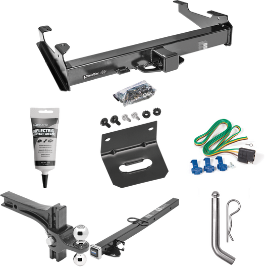 Fits 2001-2006 GMC Sierra 2500 HD Trailer Hitch Tow PKG w/ 4-Flat Wiring Harness + 2-1/2" to 2" Adapter 24" Length + Adjustable Drop Rise Dual Ball Ball Mount 2" & 2-5/16" Trailer Balls + Pin/Clip + Wiring Bracket + Electric Grease (For 8 ft. Bed Mod