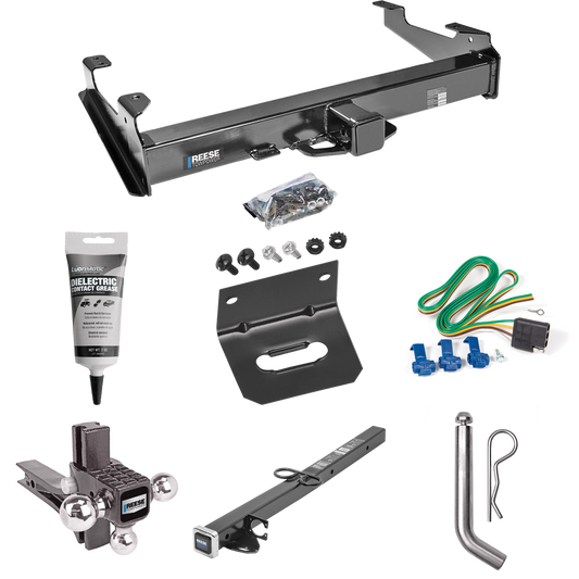 Fits 2001-2002 Chevrolet Silverado 3500 Trailer Hitch Tow PKG w/ 4-Flat Wiring Harness + 2-1/2" to 2" Adapter 24" Length + Adjustable Drop Rise Triple Ball Ball Mount 1-7/8" & 2" & 2-5/16" Trailer Balls + Pin/Clip + Wiring Bracket + Electric Grease B