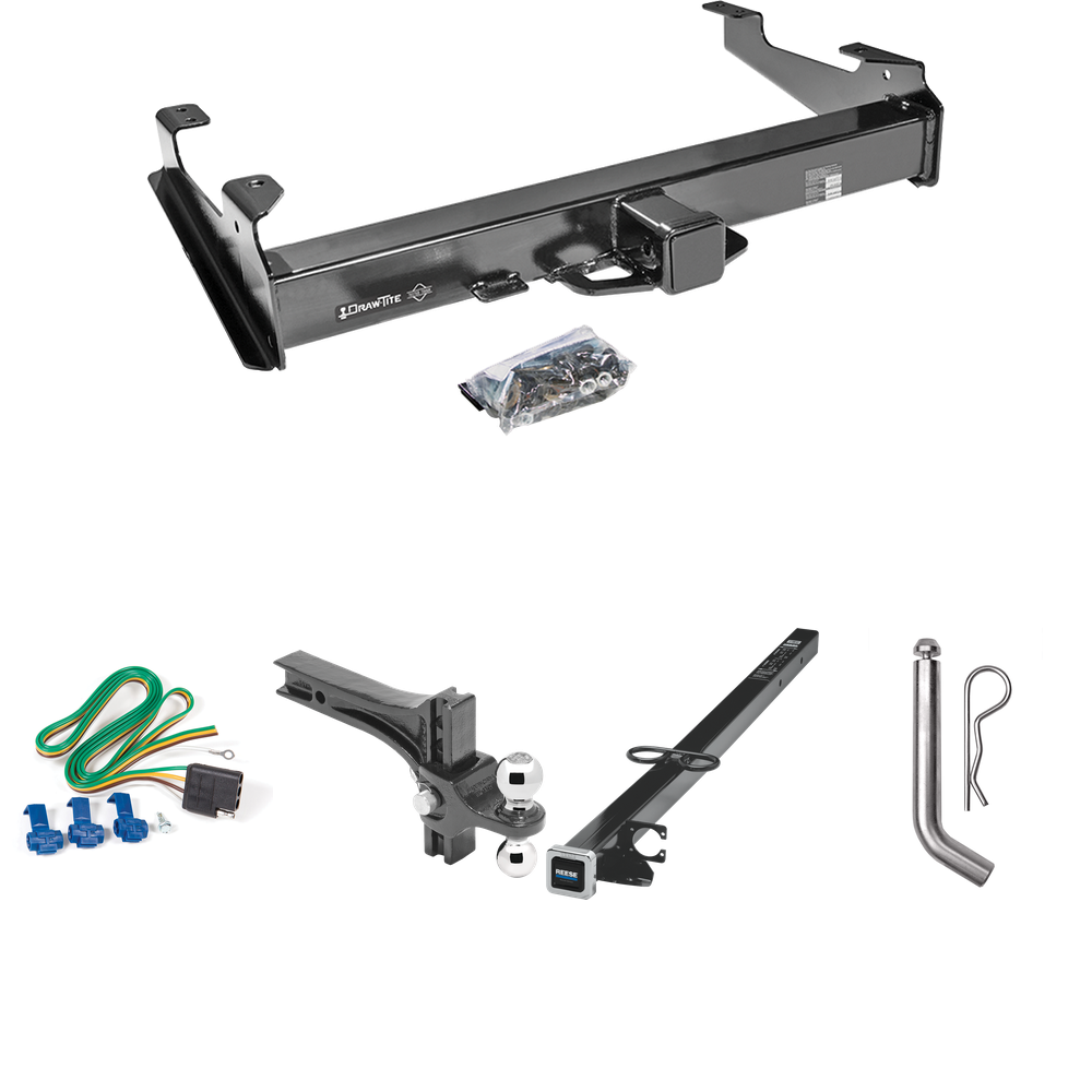 Fits 2003-2007 GMC Sierra 3500 Trailer Hitch Tow PKG w/ 4-Flat Wiring Harness + 2-1/2" to 2" Adapter 41" Length + Adjustable Drop Rise Dual Ball Ball Mount 2" & 2-5/16" Trailer Balls + Pin/Clip (For (Classic) Models) By Draw-Tite