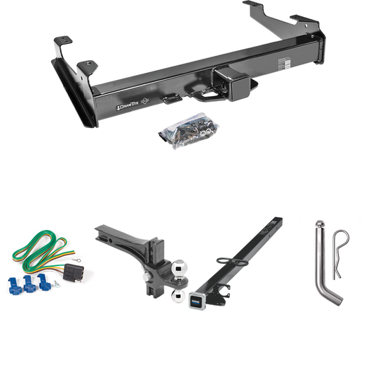 Fits 2003-2007 GMC Sierra 3500 Trailer Hitch Tow PKG w/ 4-Flat Wiring Harness + 2-1/2" to 2" Adapter 41" Length + Adjustable Drop Rise Dual Ball Ball Mount 2" & 2-5/16" Trailer Balls + Pin/Clip (For (Classic) Models) By Draw-Tite