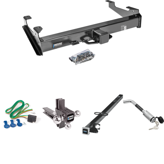 Fits 2003-2007 GMC Sierra 3500 Trailer Hitch Tow PKG w/ 4-Flat Wiring Harness + 2-1/2" to 2" Adapter 41" Length + Adjustable Drop Rise Triple Ball Ball Mount 1-7/8" & 2" & 2-5/16" Trailer Balls + Hitch Lock (For (Classic) Models) By Reese Towpower