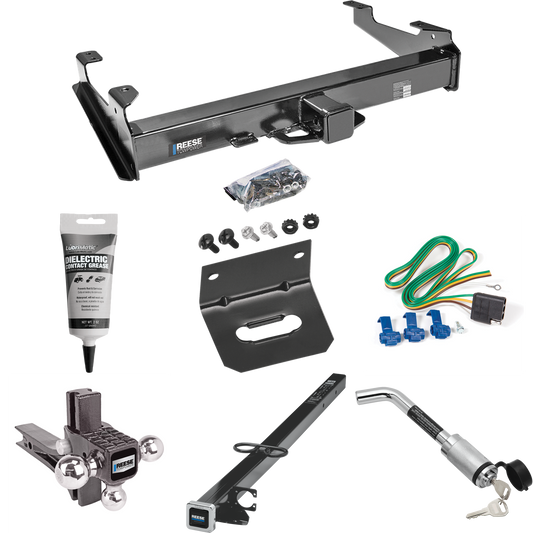 Fits 2003-2007 GMC Sierra 3500 Trailer Hitch Tow PKG w/ 4-Flat Wiring Harness + 2-1/2" to 2" Adapter 41" Length + Adjustable Drop Rise Triple Ball Ball Mount 1-7/8" & 2" & 2-5/16" Trailer Balls + Hitch Lock + Wiring Bracket + Electric Grease (For (Cl