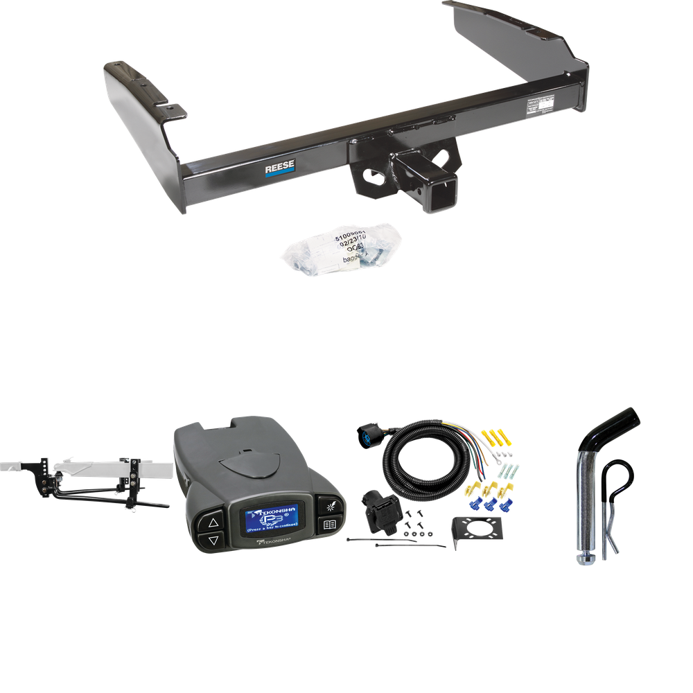 Fits 1987-1993 Ford F-350 Trailer Hitch Tow PKG w/ 11.5K Round Bar Weight Distribution Hitch w/ 2-5/16" Ball + Pin/Clip + Tekonsha Prodigy P3 Brake Control + 7-Way RV Wiring By Reese Towpower