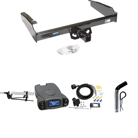 Fits 1987-1993 Ford F-350 Trailer Hitch Tow PKG w/ 11.5K Round Bar Weight Distribution Hitch w/ 2-5/16" Ball + Pin/Clip + Tekonsha Prodigy P3 Brake Control + 7-Way RV Wiring By Reese Towpower