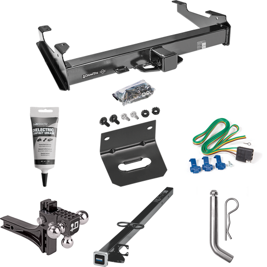 Fits 2003-2007 Chevrolet Silverado 2500 HD Trailer Hitch Tow PKG w/ 4-Flat Wiring Harness + 2-1/2" to 2" Adapter 41" Length + Adjustable Drop Rise Triple Ball Ball Mount 1-7/8" & 2" & 2-5/16" Trailer Balls + Pin/Clip + Wiring Bracket + Electric Greas