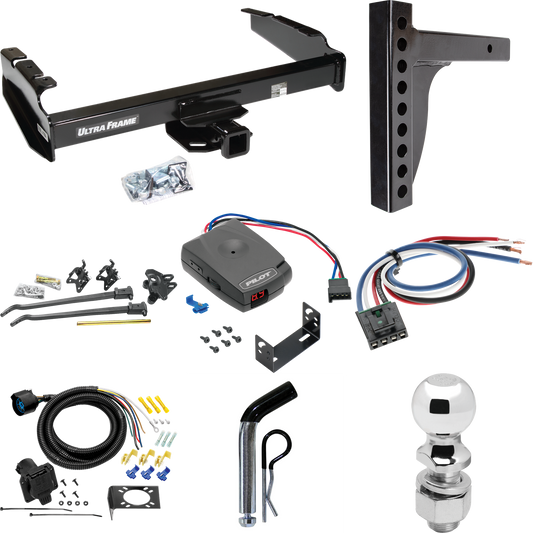 Fits 1980-1986 Ford F-150 Trailer Hitch Tow PKG w/ 12K Trunnion Bar Weight Distribution Hitch + Pin/Clip + 2-5/16" Ball + Pro Series Pilot Brake Control + Generic BC Wiring Adapter + 7-Way RV Wiring (Excludes: w/Custom Fascia Models) By Draw-Tite