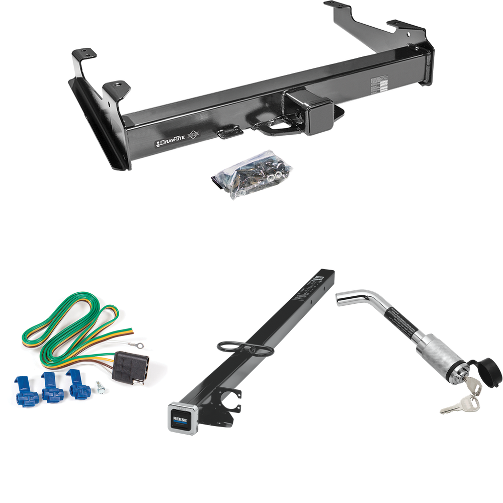 Fits 2003-2006 Chevrolet Silverado 3500 Trailer Hitch Tow PKG w/ 4-Flat Wiring Harness + 2-1/2" to 2" Adapter 41" Length + Hitch Lock (For (Classic) Models) By Draw-Tite