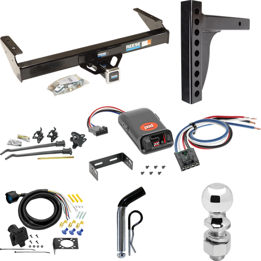 Fits 1975-1993 Ford F-350 Trailer Hitch Tow PKG w/ 12K Trunnion Bar Weight Distribution Hitch + Pin/Clip + 2-5/16" Ball + Pro Series POD Brake Control + Generic BC Wiring Adapter + 7-Way RV Wiring By Reese Towpower