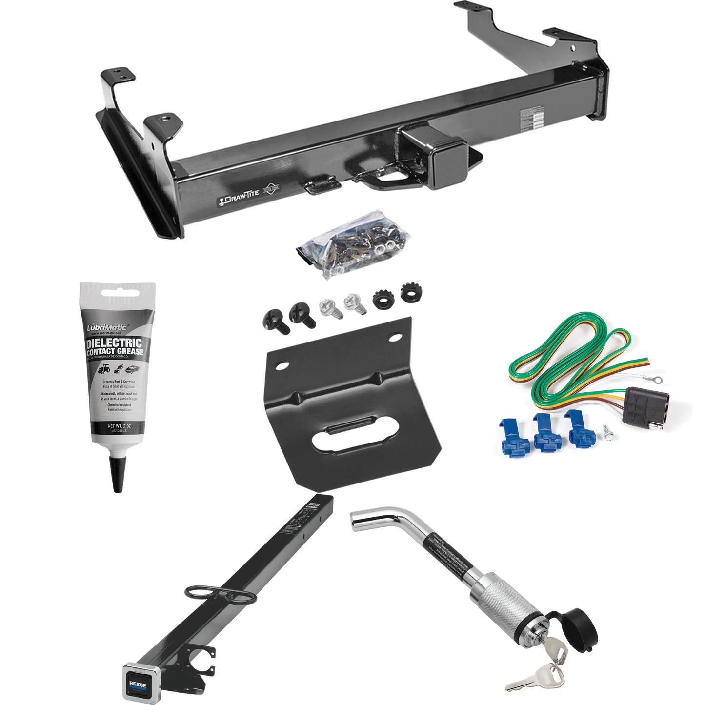 Fits 2003-2007 Chevrolet Silverado 2500 HD Trailer Hitch Tow PKG w/ 4-Flat Wiring Harness + 2-1/2" to 2" Adapter 41" Length + Hitch Lock + Wiring Bracket + Electric Grease (For (Classic), 8 ft. Bed Models) By Draw-Tite