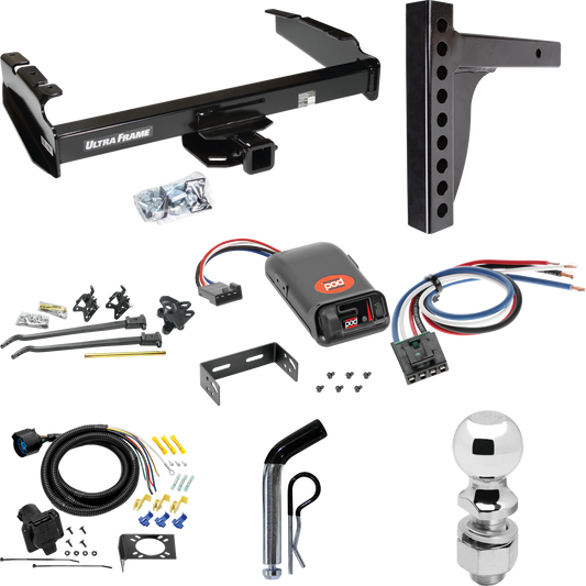 Fits 1980-1986 Ford F-350 Trailer Hitch Tow PKG w/ 12K Trunnion Bar Weight Distribution Hitch + Pin/Clip + 2-5/16" Ball + Pro Series POD Brake Control + Generic BC Wiring Adapter + 7-Way RV Wiring (Excludes: w/Custom Fascia Models) By Draw-Tite