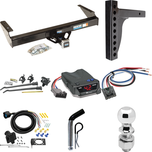 Fits 1975-1993 Ford F-250 Trailer Hitch Tow PKG w/ 12K Trunnion Bar Weight Distribution Hitch + Pin/Clip + 2-5/16" Ball + Tekonsha BRAKE-EVN Brake Control + Generic BC Wiring Adapter + 7-Way RV Wiring By Reese Towpower