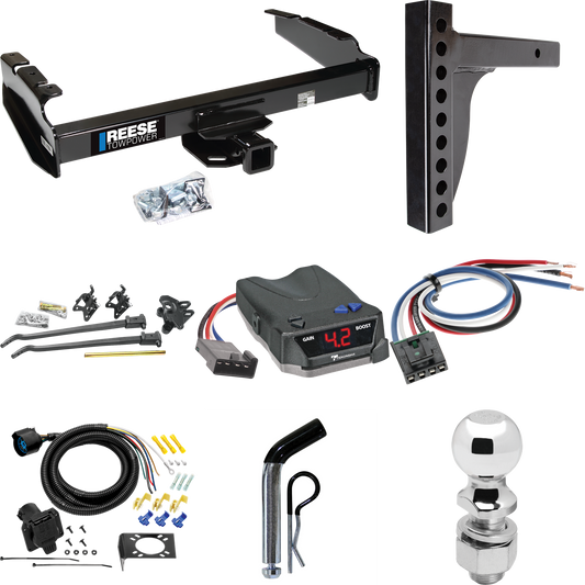 Fits 1980-1986 Ford F-350 Trailer Hitch Tow PKG w/ 12K Trunnion Bar Weight Distribution Hitch + Pin/Clip + 2-5/16" Ball + Tekonsha BRAKE-EVN Brake Control + Generic BC Wiring Adapter + 7-Way RV Wiring (Excludes: w/Custom Fascia Models) By Reese Towpo