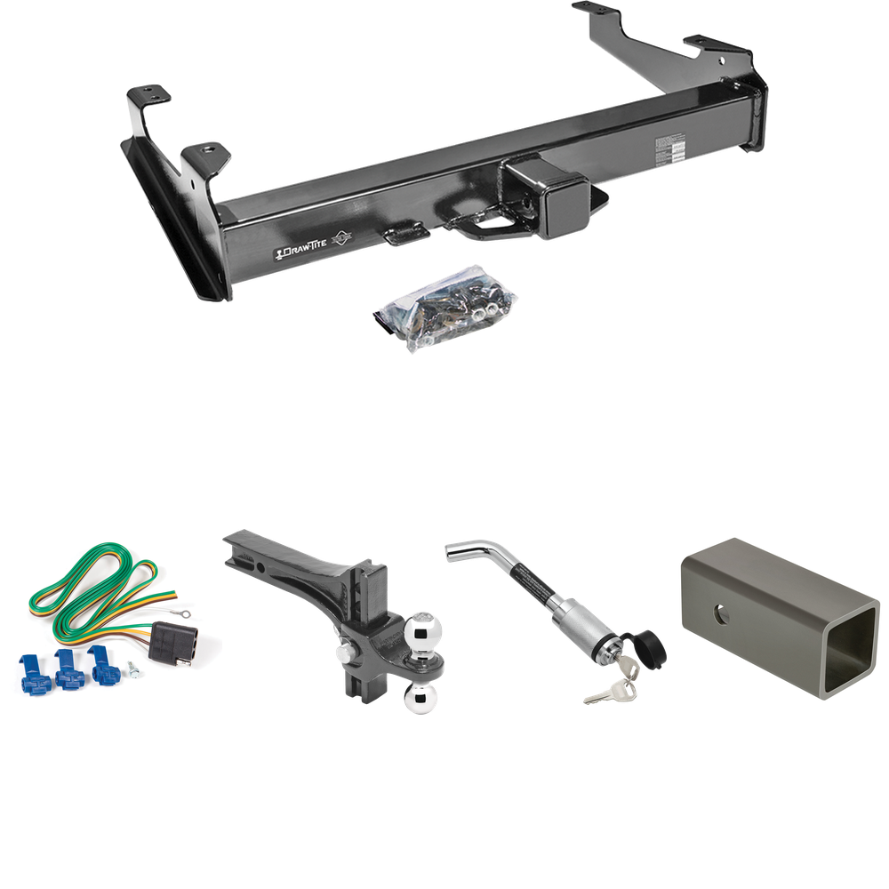 Fits 2003-2007 Chevrolet Silverado 2500 HD Trailer Hitch Tow PKG w/ 4-Flat Wiring Harness + 2-1/2" to 2" Adapter 6" Length + Adjustable Drop Rise Dual Ball Ball Mount 2" & 2-5/16" Trailer Balls + Hitch Lock (For (Classic), 8 ft. Bed Models) By Draw-T