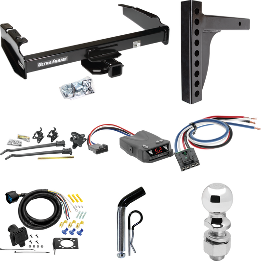 Fits 1980-1986 Ford F-350 Trailer Hitch Tow PKG w/ 12K Trunnion Bar Weight Distribution Hitch + Pin/Clip + 2-5/16" Ball + Tekonsha Brakeman IV Brake Control + Generic BC Wiring Adapter + 7-Way RV Wiring (Excludes: w/Custom Fascia Models) By Draw-Tite