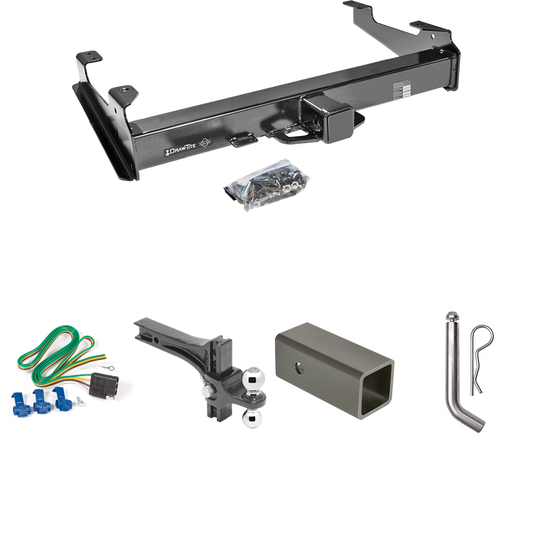 Fits 2001-2002 GMC Sierra 3500 Trailer Hitch Tow PKG w/ 4-Flat Wiring Harness + 2-1/2" to 2" Adapter 6" Length + Adjustable Drop Rise Dual Ball Ball Mount 2" & 2-5/16" Trailer Balls + Pin/Clip By Draw-Tite