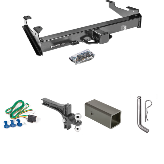 Fits 2001-2002 Chevrolet Silverado 2500 HD Trailer Hitch Tow PKG w/ 4-Flat Wiring Harness + 2-1/2" to 2" Adapter 6" Length + Adjustable Drop Rise Dual Ball Ball Mount 2" & 2-5/16" Trailer Balls + Pin/Clip (For 8 ft. Bed Models) By Draw-Tite