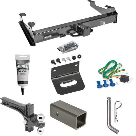 Fits 2001-2006 GMC Sierra 2500 HD Trailer Hitch Tow PKG w/ 4-Flat Wiring Harness + 2-1/2" to 2" Adapter 6" Length + Adjustable Drop Rise Dual Ball Ball Mount 2" & 2-5/16" Trailer Balls + Pin/Clip + Wiring Bracket + Electric Grease (For 8 ft. Bed Mode