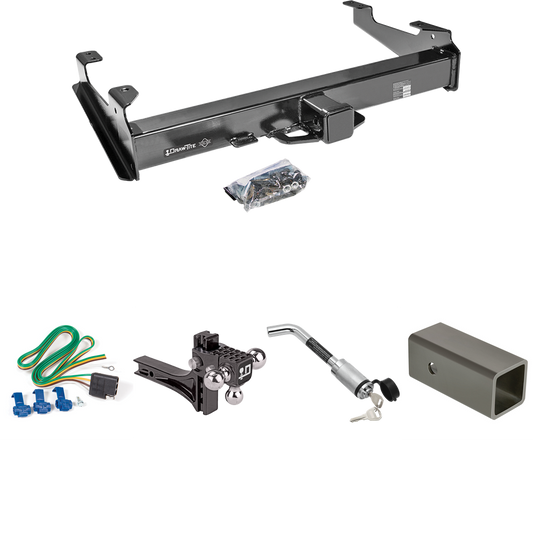 Fits 2003-2007 GMC Sierra 3500 Trailer Hitch Tow PKG w/ 4-Flat Wiring Harness + 2-1/2" to 2" Adapter 6" Length + Adjustable Drop Rise Triple Ball Ball Mount 1-7/8" & 2" & 2-5/16" Trailer Balls + Hitch Lock (For (Classic) Models) By Draw-Tite