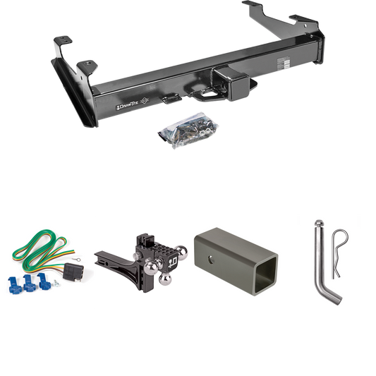 Fits 2001-2006 GMC Sierra 2500 HD Trailer Hitch Tow PKG w/ 4-Flat Wiring Harness + 2-1/2" to 2" Adapter 6" Length + Adjustable Drop Rise Triple Ball Ball Mount 1-7/8" & 2" & 2-5/16" Trailer Balls + Pin/Clip (For 8 ft. Bed Models) By Draw-Tite