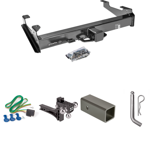 Fits 2001-2002 Chevrolet Silverado 2500 HD Trailer Hitch Tow PKG w/ 4-Flat Wiring Harness + 2-1/2" to 2" Adapter 6" Length + Adjustable Drop Rise Triple Ball Ball Mount 1-7/8" & 2" & 2-5/16" Trailer Balls + Pin/Clip (For 8 ft. Bed Models) By Draw-Tit