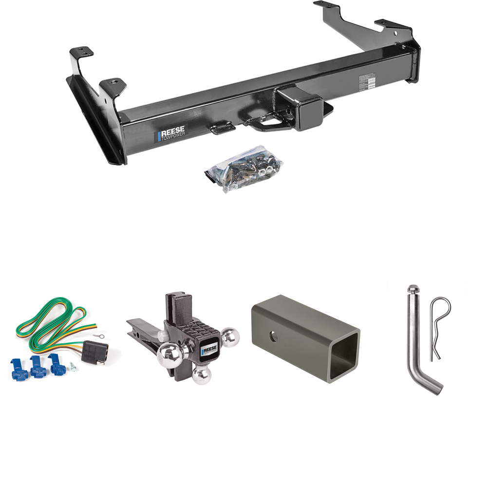 Fits 2003-2007 Chevrolet Silverado 2500 HD Trailer Hitch Tow PKG w/ 4-Flat Wiring Harness + 2-1/2" to 2" Adapter 6" Length + Adjustable Drop Rise Triple Ball Ball Mount 1-7/8" & 2" & 2-5/16" Trailer Balls + Pin/Clip (For (Classic), 8 ft. Bed Models)